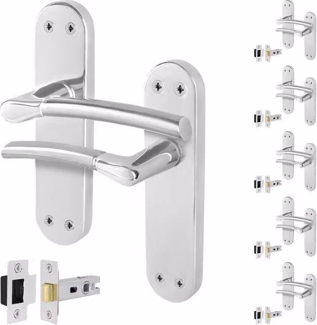 AFIT Boston Feature Handle Latch Set in Chrome Satin Nickel, Silver, 6 Pairs, 150 x 150 mm