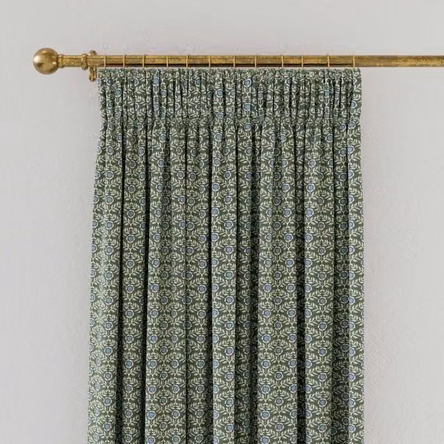 Joules Floral Foulard Lined Cotton Curtains, Green, W: 167.64 cm, H: 137.16 cm