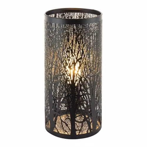 Happy Homewares Metal Forest Design Table Lamp in Black, H 30 cm x W 13 cm x D 13 cm