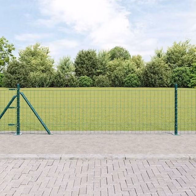 Berkfield Home Set of 26 Green Powder-Coated Steel Square Fence Posts, W/D/H: 3.2 x 3.2 x 50 cm