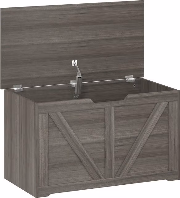 HOMCOM 100L Home Storage Box with Soft-Close Safety Hinge in Dark Grey Wood-Effect