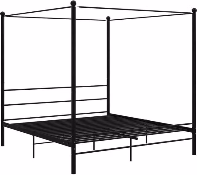 Berkfield Home Black Metal Canopy Bed Frame, W: 180 cm, D: 200 cm