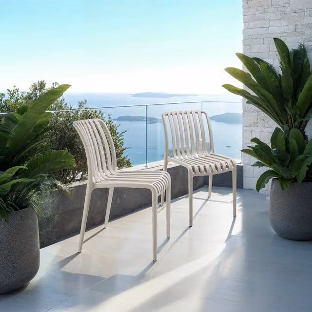 TECTAKE Alcudia Stackable Garden Chairs in Beige and Grey