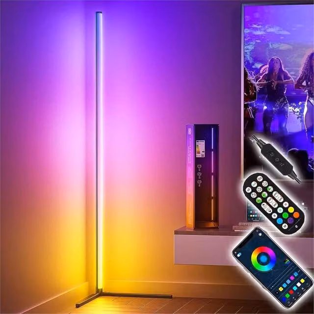 EONLION Minimalist Colour Changing LED Corner Floor Lamp in Black with RGB Mood Lighting