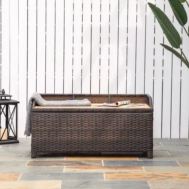 Outsunny Rattan Garden Cushion Storage Cabinet in Brown with Powder Coated Aluminium Frame