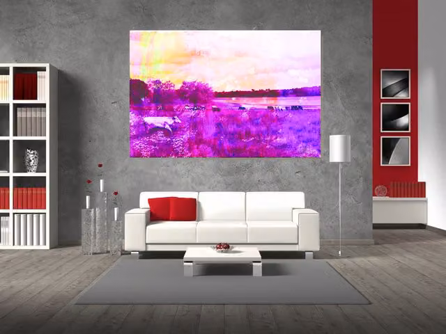 East Urban Home Pinky Cow Modern Abstract Animal Art Print Wrapped on Canvas, Pink, Width: 152 cm