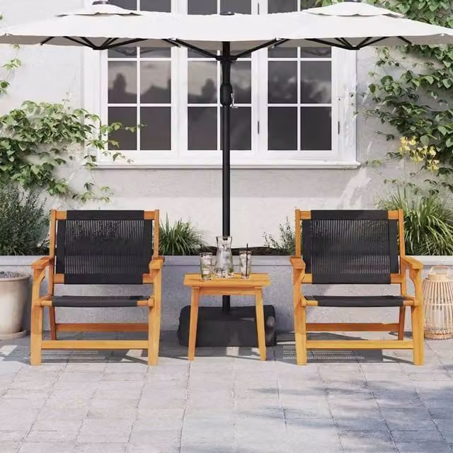 Berkfield Home Modern Garden Chairs, 2 Piece Set, Black and Brown Acacia Solid Wood, W/D/H: 67 x 77 x 73 cm