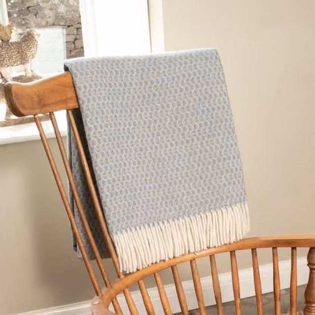 Native Natural Blue Geometric Wool Blanket