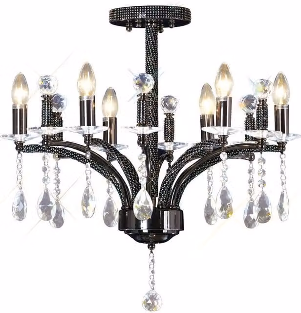 Netlighting Fiore 6 Light Semi Flush Ceiling Pendant in Black Chrome and Crystal