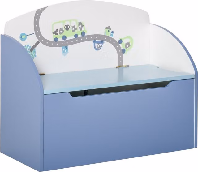 HOMCOM Blue Wooden Kids Toy Storage Chest and 2-in-1 Chair, W: 60 cm, D: 30 cm, H: 50 cm