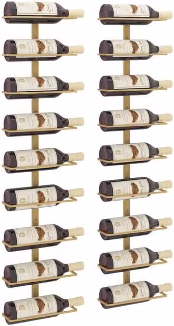 Berkfield Home Gold Iron Wall-mounted Wine Rack for 9 Bottles, 2 Pack