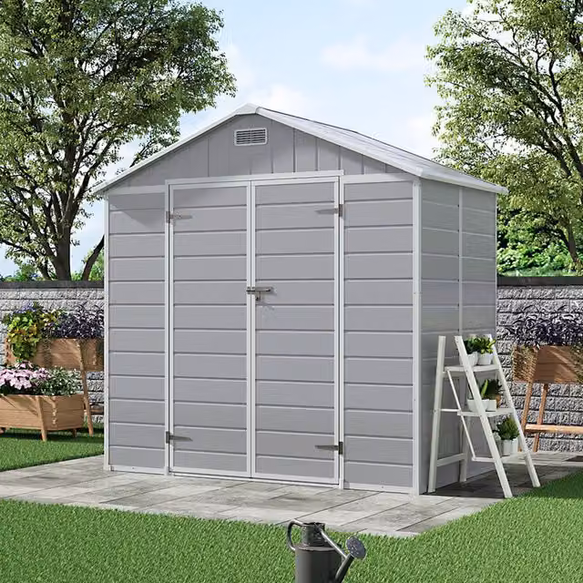 Breeins Grey Plastic Garden Storage Shed with Window and Apex Roof