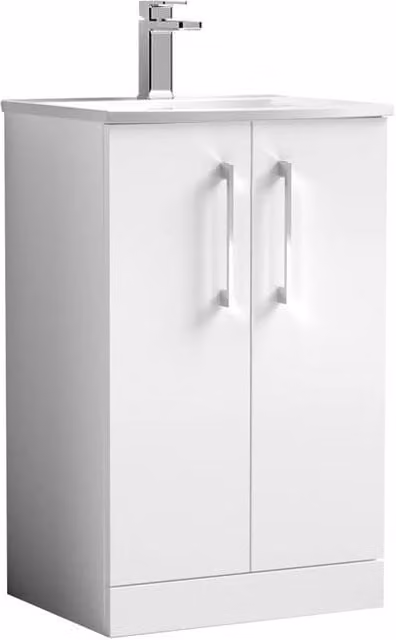 Balterley White Glossy Floor Standing Bathroom Vanity Unit with Rectangular Basin and Soft Close Doors