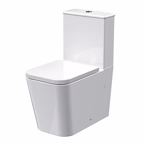 nuie NCG550 Ava Modern Soft Square Flush to Wall Toilet Pan with Cistern and Soft Close Seat, White