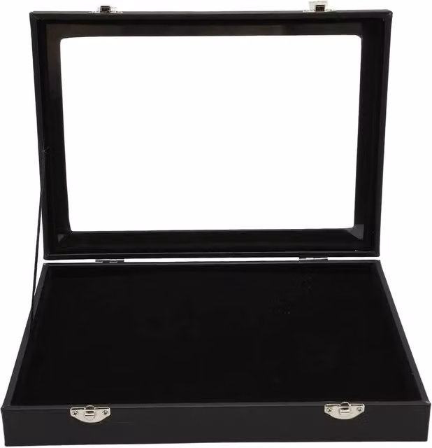 FLAVORA Black Medal and Badge Storage Display Case with Acrylic Inserts