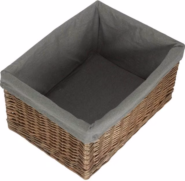 Red Hamper Antique Wash Grey Willow Storage Basket with Cotton Lining