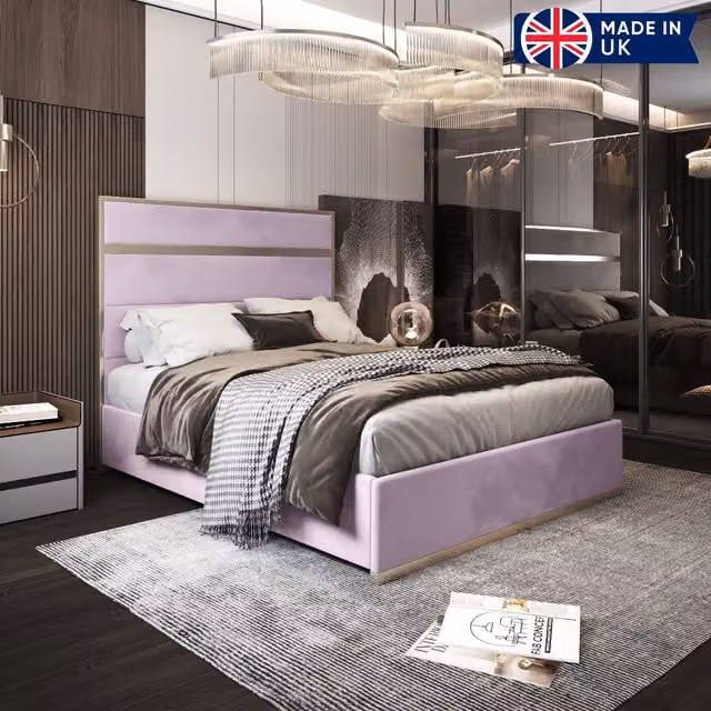 KDMD Comfyzone Upholstered Soft Velvet Metal Designer Bed Frame in Pink, W/D/H: 180 x 137 x 189 cm