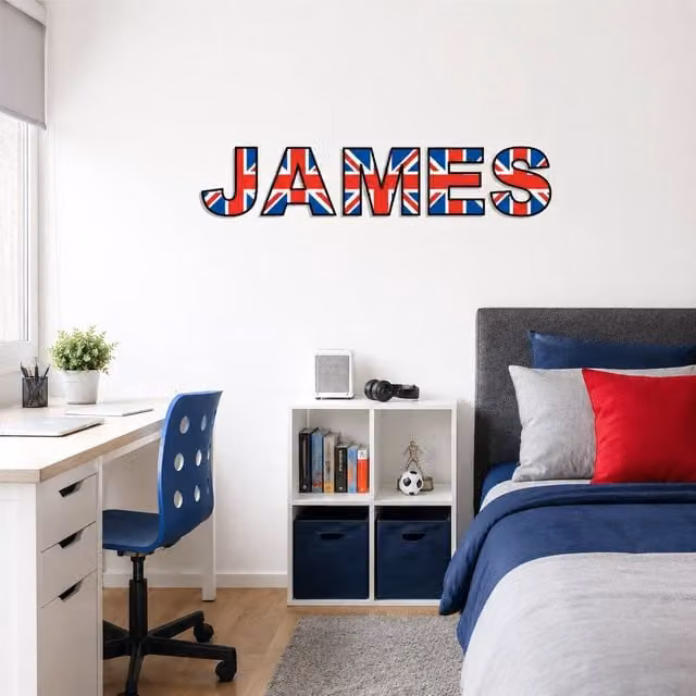 60 SECOND MAKEOVER Personalised Union Jack Name Wall Sticker Decal, Multicolour, Width: 100 cm