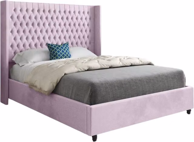 Casani Upholstered Velvet Designer Bed Frame in Pink, W/D/H: 90 x 200 cm