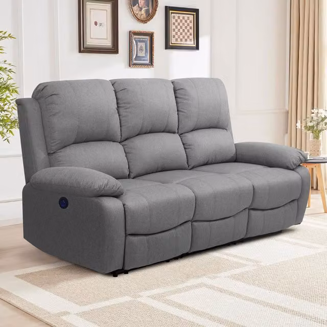 Comfy Living Fabric Electric Recliner Sofa Set in Light Grey, including 3 Seater, 2 Seater and Armchair