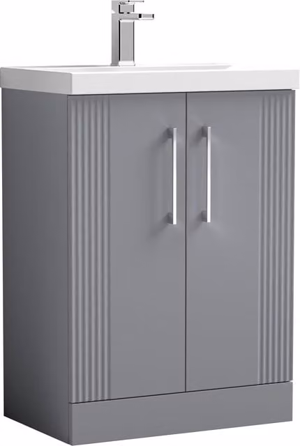 Balterley Floor Standing 2 Door Vanity Unit with Mid-Edge Basin, Satin Grey, H 85 cm x W 60 cm x D 60 cm
