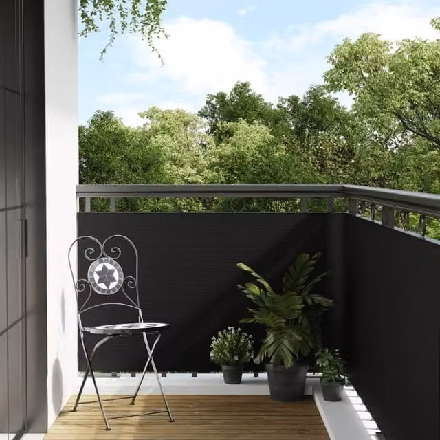 Berkfield Home Black Poly Rattan Balcony Screen, W: 300 cm, H: 90 cm