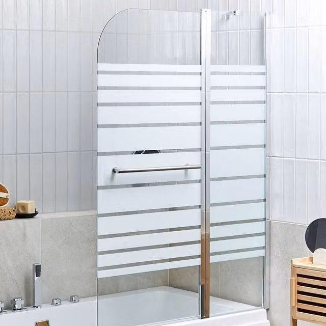 Wyld and Coco Silver Sliding Bath Screen, Transparent Glass, W: 140 cm, D: 100 cm
