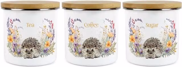 Purely Home Floral Hedgehog Ceramic Kitchen Canister Set of 3, White