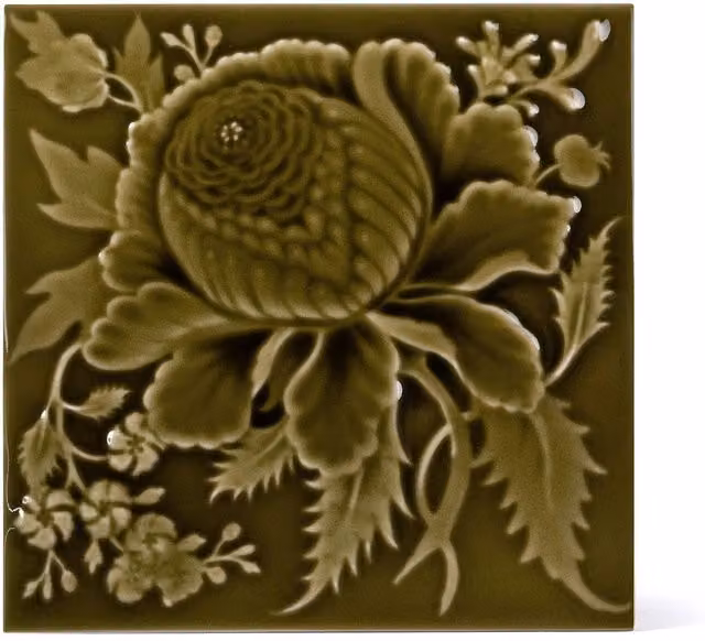 House of Hackney Artemis Rose Relief Ceramic Floral Tile in Moss Green