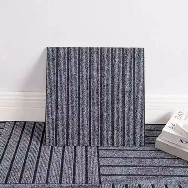 NESTLUNE Grey Self Adhesive Polyester Carpet Tiles, 20 Pieces