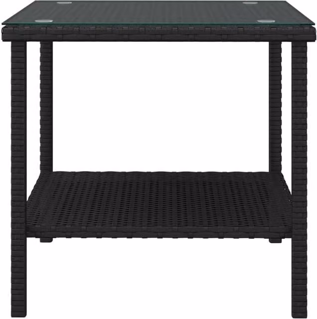 Berkfield Home Black Poly Rattan and Tempered Glass Side Table, W/D/H: 45 x 45 x 45 cm