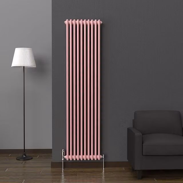 Lux Heat Vertical Coloured Column Radiator in Pastel Pink, H 180 cm x W 47 cm