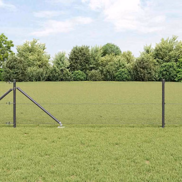 Berkfield Home Round Fence Post Set of 2 in Grey and Black Steel and PVC, Length: 25 m, Diameter: 0.5 m