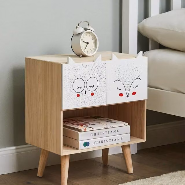 Wyld and Coco Light Brown 2-Drawer Animal Nightstand Children's Bedside Table