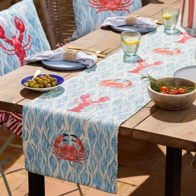 Make It A Home Abersoch Indoor-Outdoor Weatherproof Table Runner in Blue, Length: 220 cm