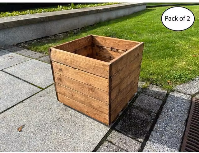 Charles Taylor Pack of 2 Large Open Berwick Wood Planters in Light Brown