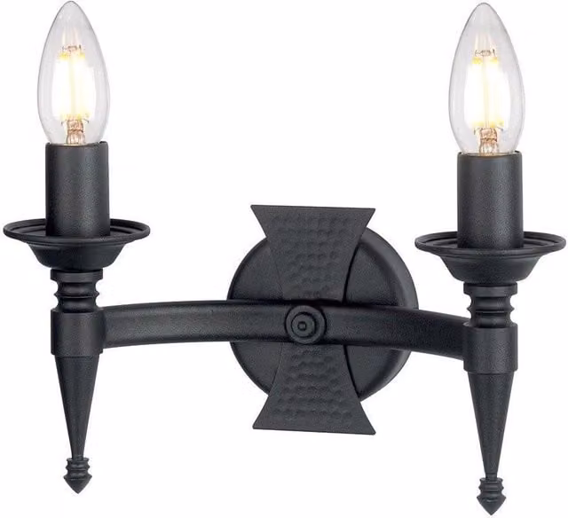 Netlighting Saxon 2 Light Indoor Candle Wall Light in Black and Silver with E14 Bulb Socket