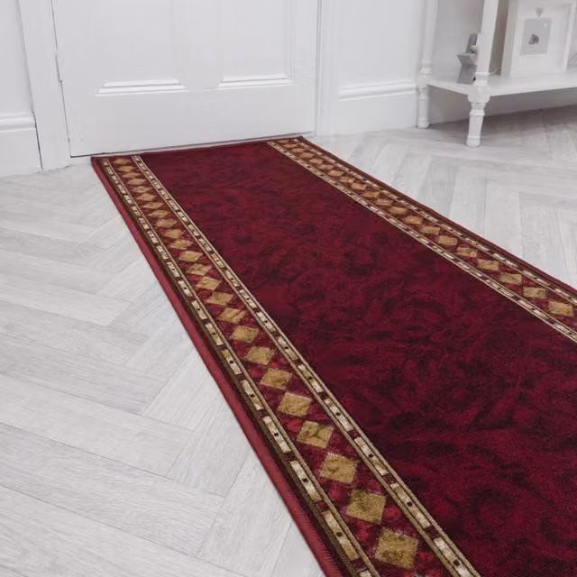 runrug Cheops Red Hallway Runner Rug, Non-Slip and Hardwearing, W: 66 cm, L: 270 cm