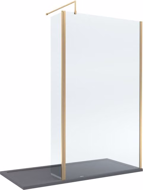 Balterley 8mm Glass Walk-In Wetroom Screen with Return and Tray, Brushed Brass, W/D/H: 1700 x 700 mm