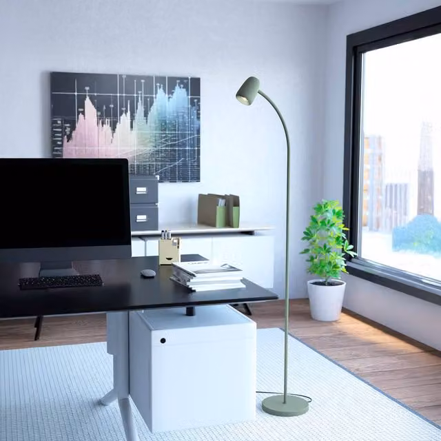 Eglo Carlo Modern Metal Arc Floor Lamp in Green with Adjustable Spot