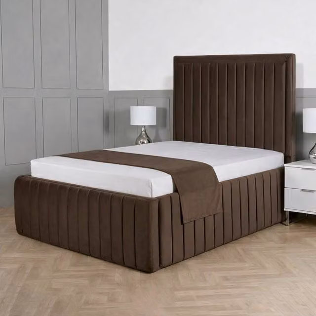 Living Comfort Bedz Saint Germain Plush Upholstered Bed with Slatted Base and 48 Inch Headboard in Brown, Small Double