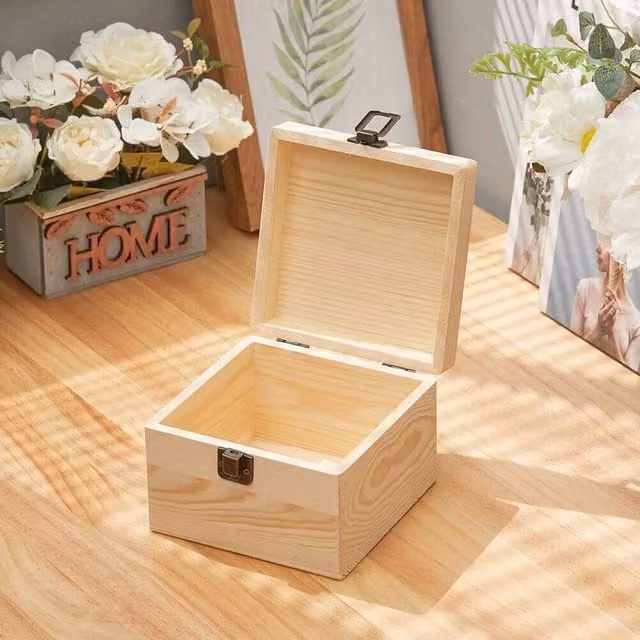 EONLION Natural Wooden Storage Box with Lid, W/D/H: 22.5 x 22.5 x 10 cm