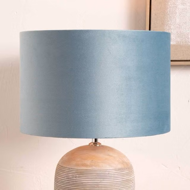 Ruma Blue Duck Egg Velvet Cylinder Lampshade for Table and Floor Lamps, Diameter: 45.72 cm