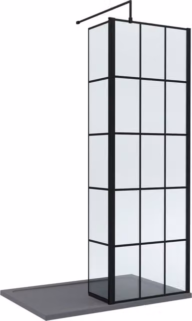 Balterley 8mm Glass Walk-In Wetroom Screen with Return and Tray, Black Framed, W: 120 cm, D: 80 cm