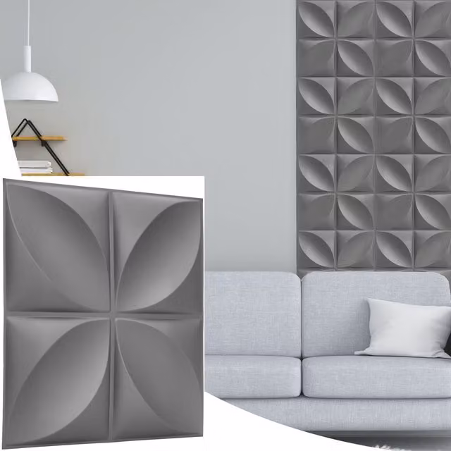 NOVECRAFTO Geometric 3D PVC Wall Panels in Grey Silver, W/D/H: 50 x 50 x 0.25 cm, Pack of 12