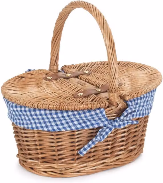 Red Hamper Wicker Childrens Oval Picnic Basket with Lid in Natural and Beige, W: 29.0 cm, D: 15.0 cm, H: 22.0 cm