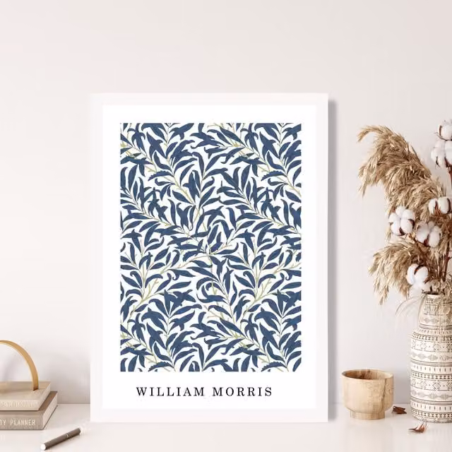 ARTZE Vintage William Morris Navy Willow Floral Art Print with White Frame, A3