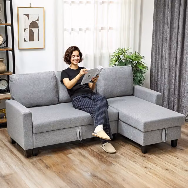 HOMCOM 3 Seater Fabric Sofa Bed with Storage in Grey