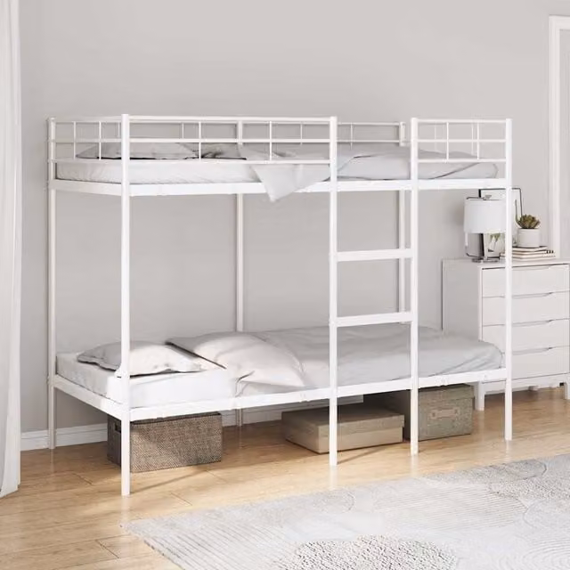 Berkfield Home Metal Bunk Bed in White, W/D/H: 90 x 200 cm