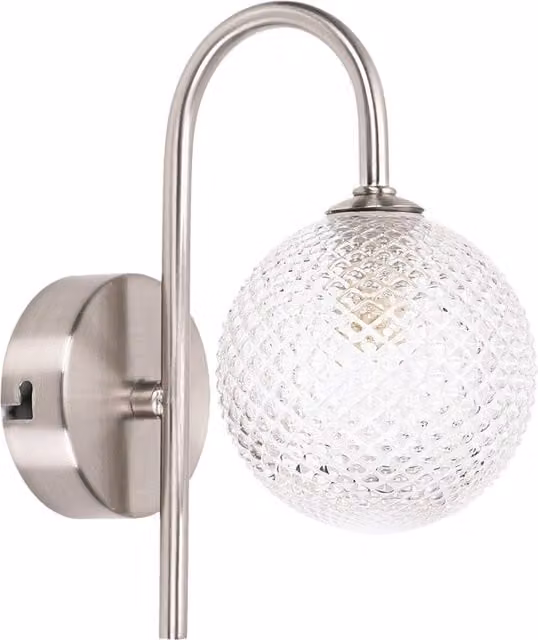 ValueLights Elle Single IP44 Bathroom Wall Light with Glass Shade and LED Bulb in Silver and Chrome